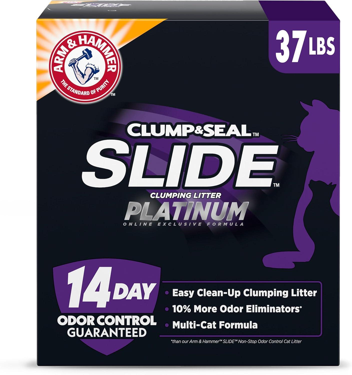 imageARM ampamp HAMMER Clump ampamp Seal SLIDE Platinum MultiCat Clumping Cat Litter 14Day Odor Control EZ Clean Technology 37 lbs No Scrubbing Powerful Odor EliminatorSLIDE Platinum Clumping Litter