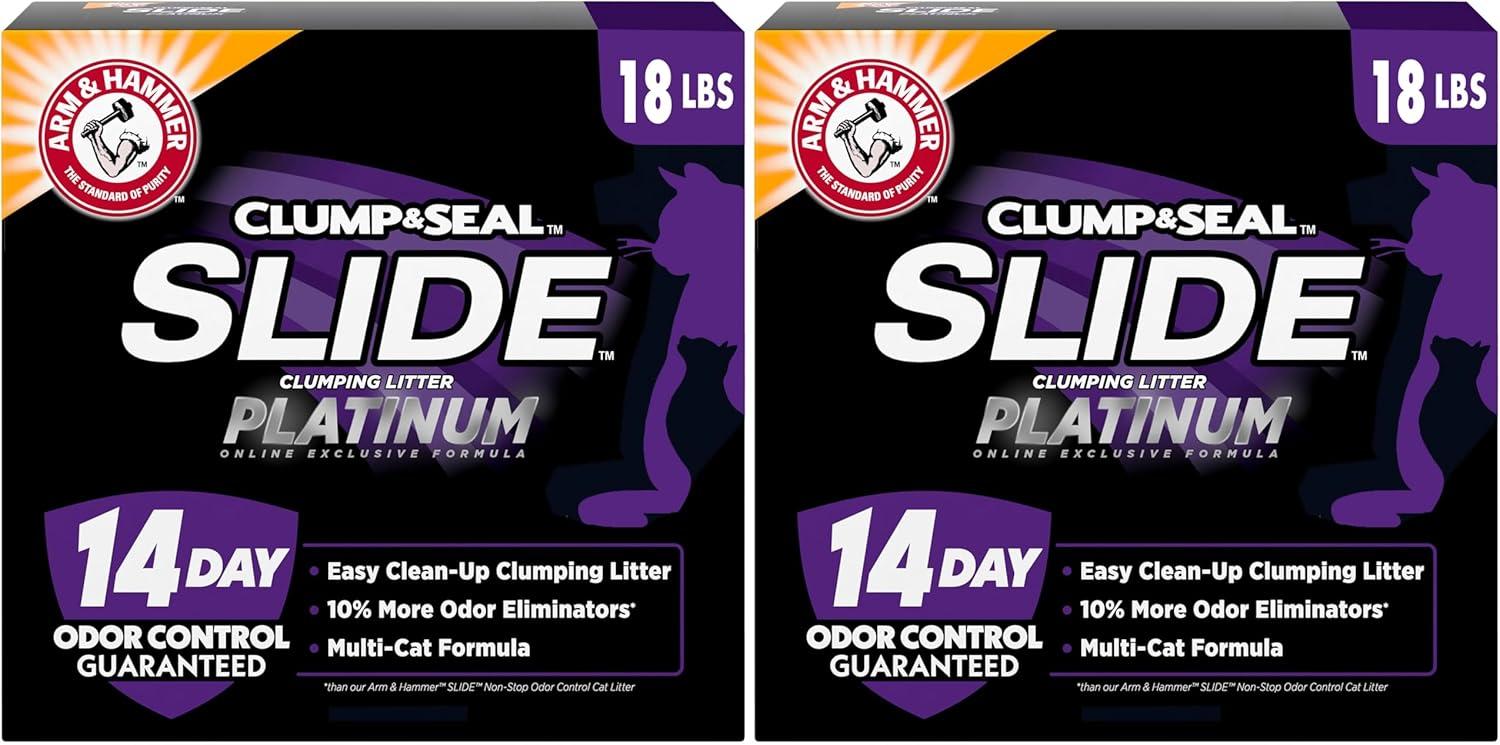 imageARM ampamp HAMMER Clump ampamp Seal SLIDE Platinum MultiCat Clumping Cat Litter 14Day Odor Control EZ Clean Technology 37 lbs No Scrubbing Powerful Odor EliminatorSLIDE Platinum Clumping Litter