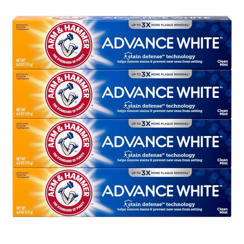 imageARM ampamp HAMMER Advance White Toothpaste Teeth Whitening Baking Soda Toothpaste with Stain Defense Technology and Fluoride Clean Mint Flavor 60 Oz 4 Pack6 Ounce Pack of 4