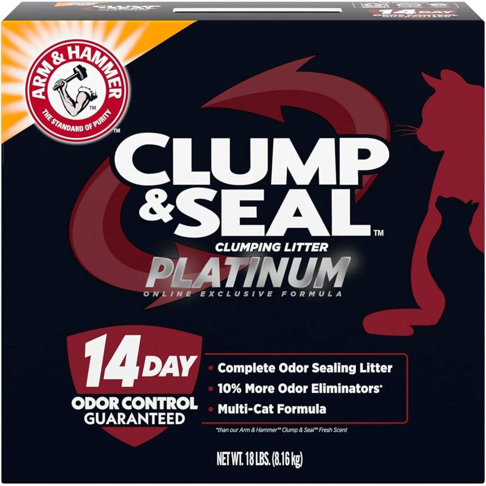 imageARM ampamp HAMMER Clump ampamp Seal Platinum Cat Litter MultiCat 14Day Odor Control RockHard Clumps 37 lbs Powerful Odor Eliminator with Baking SodaClumping Cat Litter