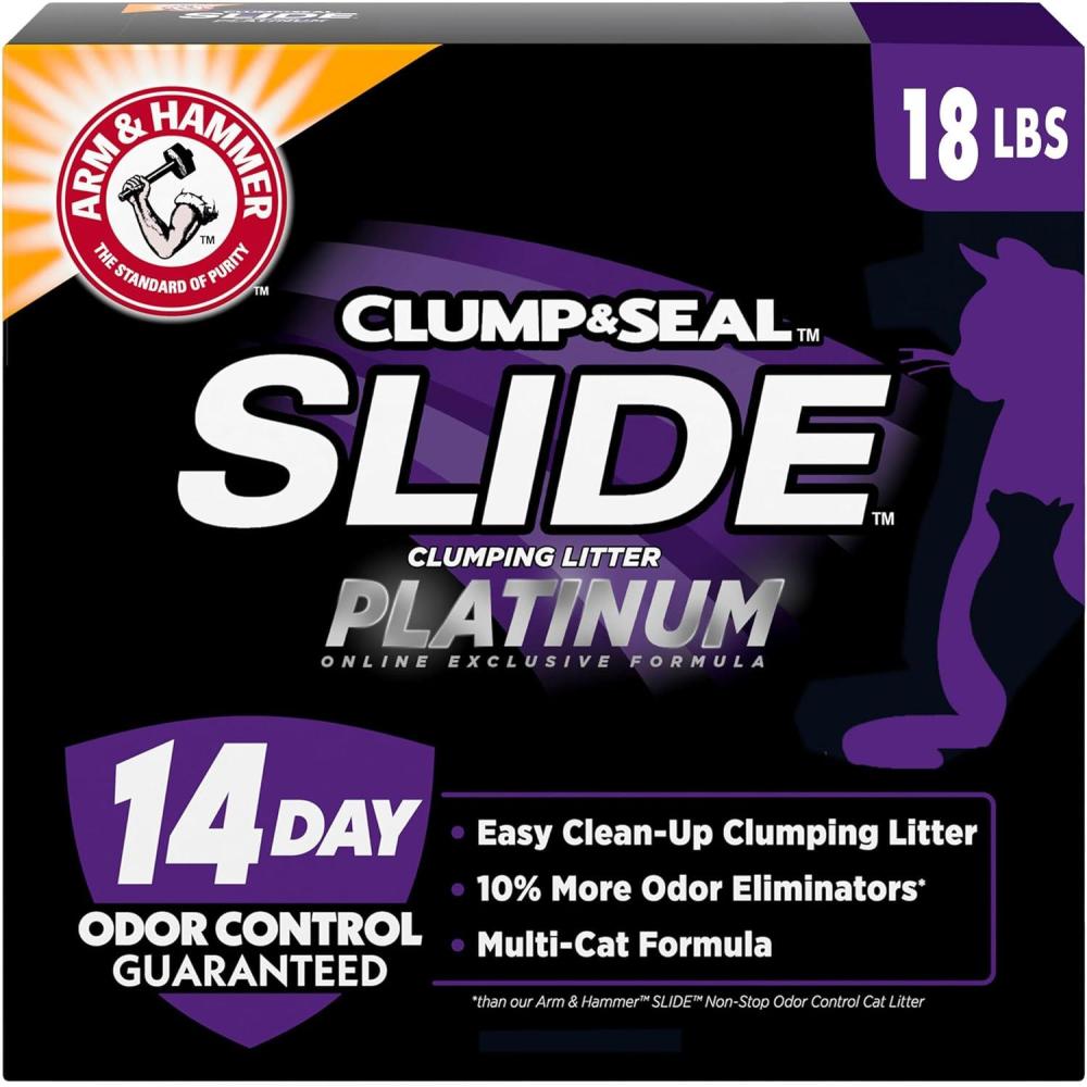imageARM ampamp HAMMER Clump ampamp Seal SLIDE Platinum MultiCat Clumping Cat Litter 14Day Odor Control EZ Clean Technology 37 lbs No Scrubbing Powerful Odor EliminatorSLIDE Platinum Clumping Litter