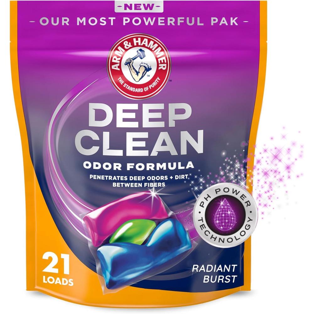 imageARM ampamp HAMMER Deep Clean Odor Formula Laundry Detergent Power Paks Laundry Odor Remover Radiant Burst Scent 44 Count 44 Loads21 Count Pack of 1