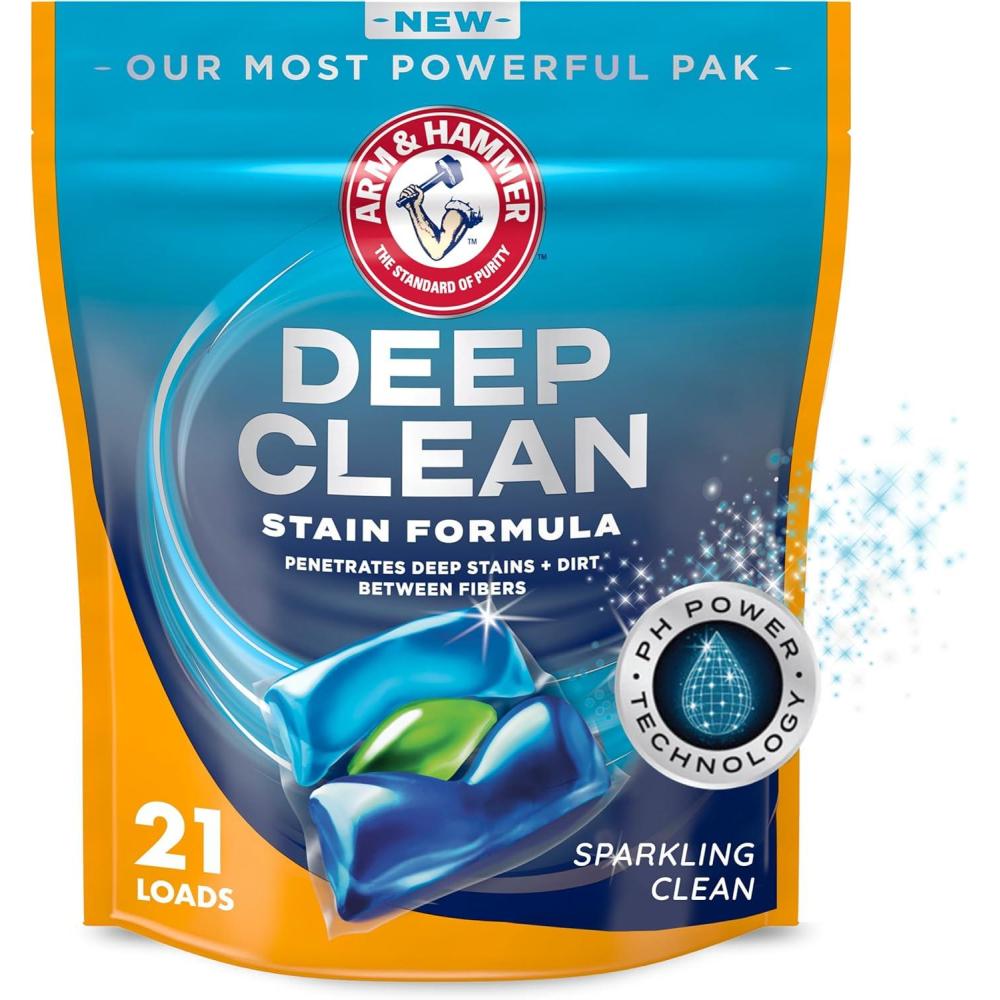 imageARM ampamp HAMMER Deep Clean Stain Formula Laundry Detergent Power Paks Laundry Stain Remover Sparkling Clean Scent 44 Count 44 Loads21 Count Pack of 1
