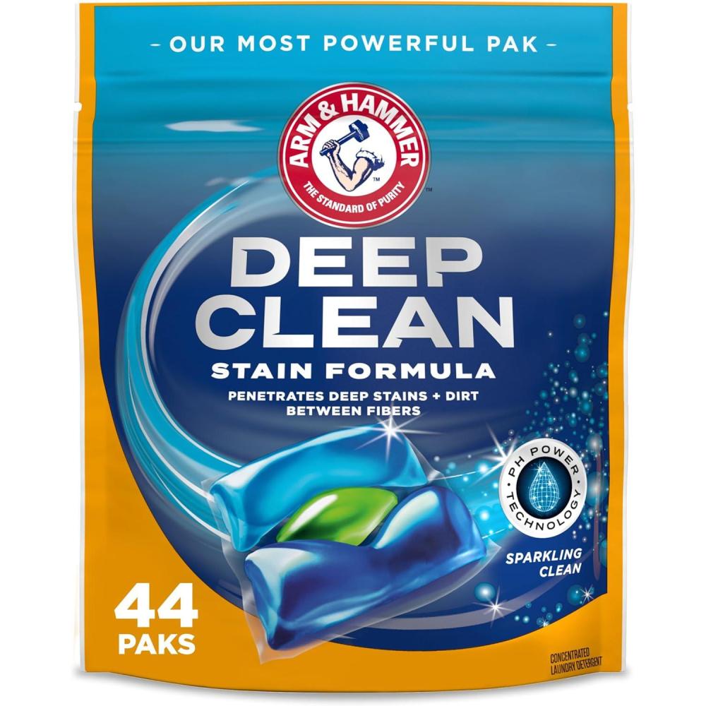 imageARM ampamp HAMMER Deep Clean Stain Formula Laundry Detergent Power Paks Laundry Stain Remover Sparkling Clean Scent 44 Count 44 Loads44 Count Pack of 1
