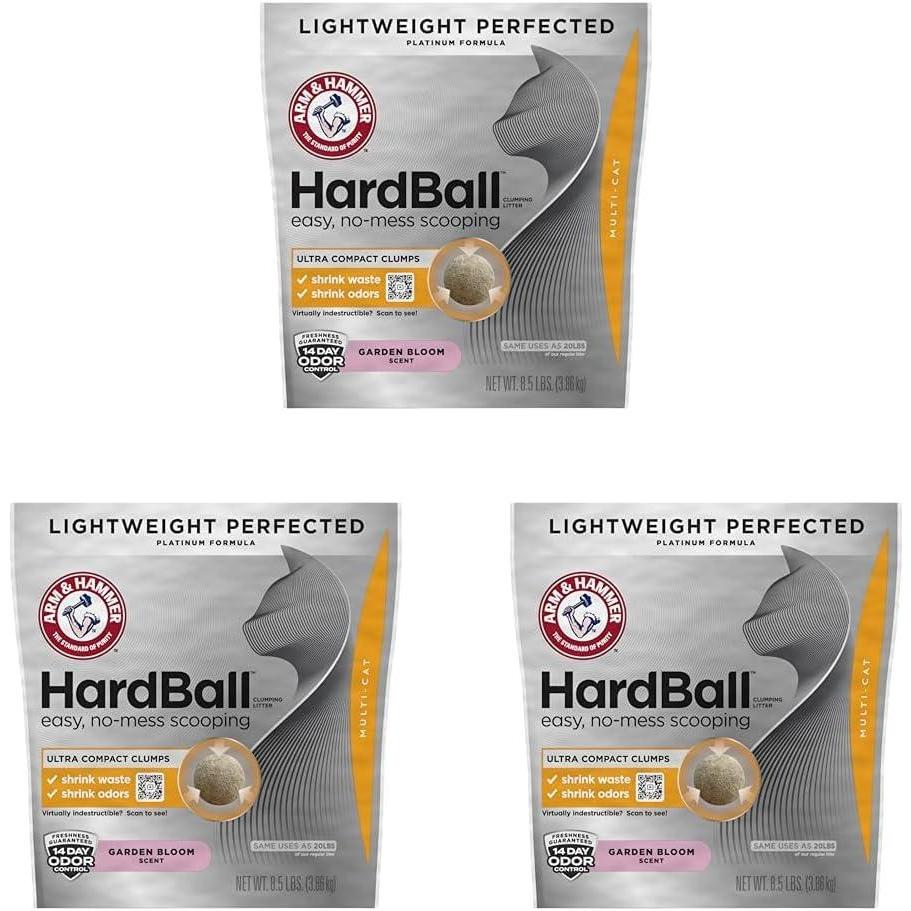 imageARM ampamp Hammer Hardball Lightweight Platinum MultiCat Clumping Cat Litter Odor Control Easy NoMess Scooping Garden Bloom Scent 145 Lbs85LB Bag Pack of 3