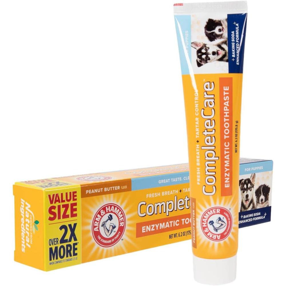 imageArm ampamp Hammer Complete Care Enzymatic Puppy Toothpaste Peanut Butter Flavor Enzymatic Dog Toothpaste for Puppies Baking Soda  Calcium Formula 62ozPeanut Butter