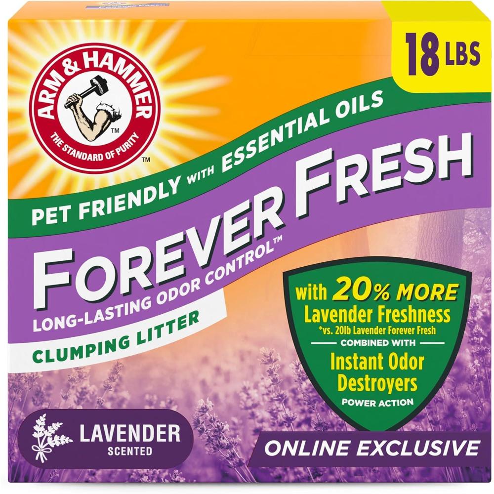 imageArm ampamp Hammer Forever Fresh Clumping Cat Litter Lavender MultiCat Cat Litter Odor Control 18lb With 20 More Lavender Freshness With Essential OilsLavender
