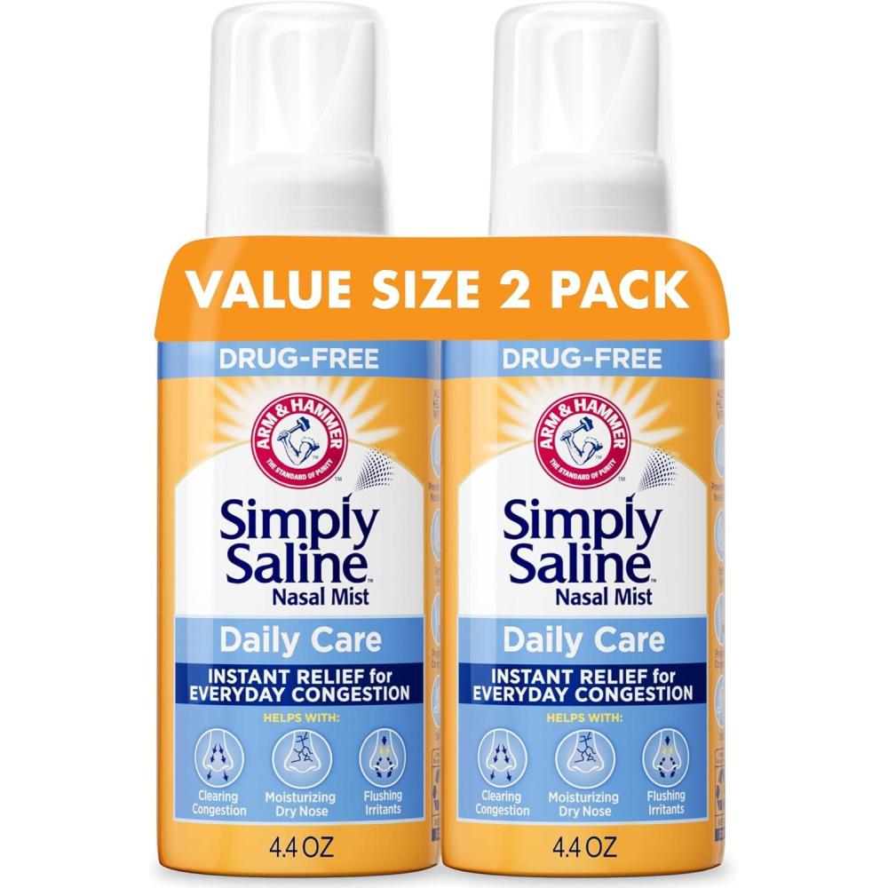 imageArm ampamp Hammer Simply Saline Daily Care Nasal Mist 44oz Saline Nasal Spray DrugFree 2Pack