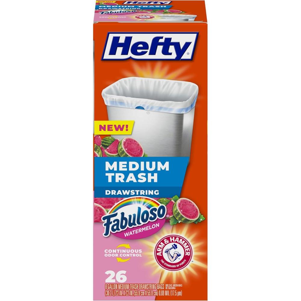 imageHefty Medium Trash Bags Ocean Water Scent 8 Gallon 26 CountFabuloso Watermelon