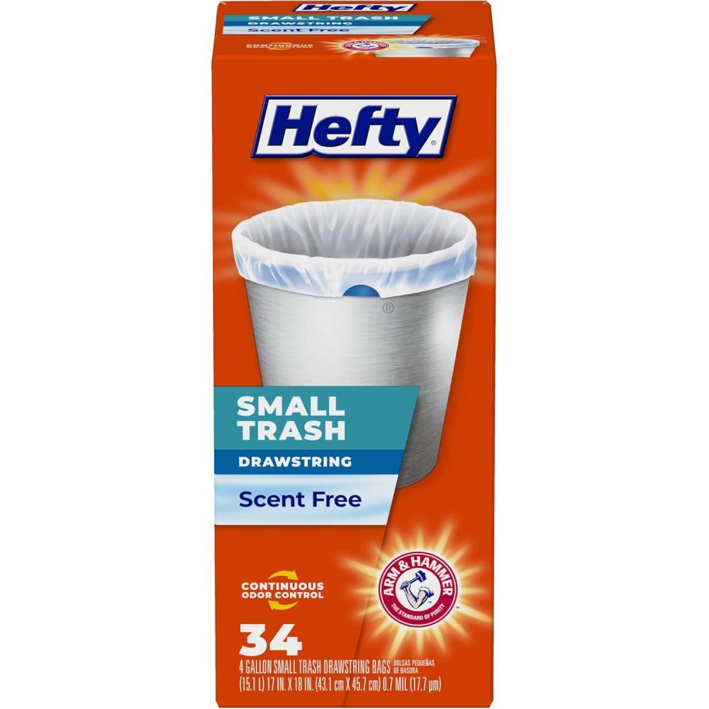 imageHefty Small Garbage Bags Unscented 4 Gallon 34 Count
