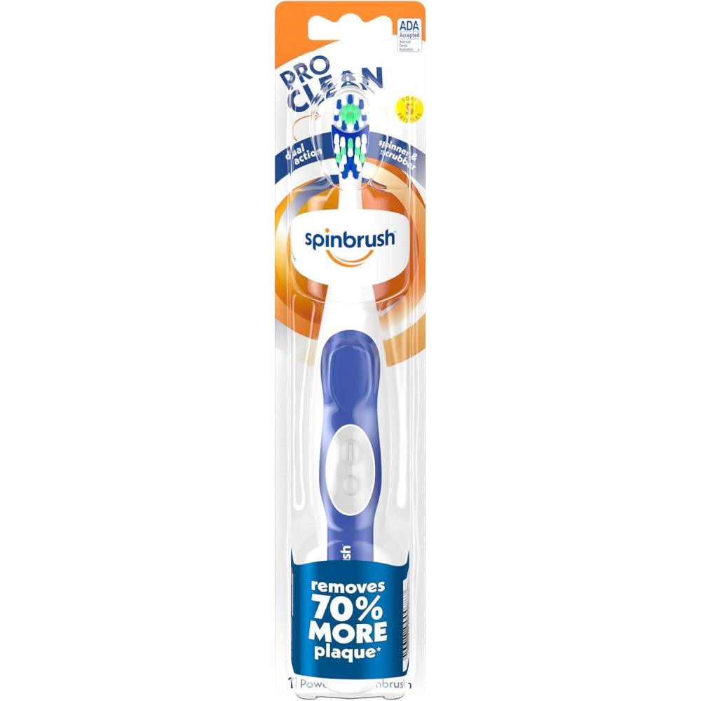 imageSpinbrush PRO CLEAN Battery Powered Toothbrush Soft Bristles 1 Count Gold or Blue Color May Vary1 Count Pack of 1