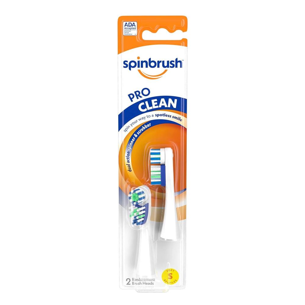 imageSpinbrush Pro Clean Replacement Heads Soft Bristles For Battery Toothbrush 2Pack