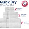 Arm & Hammer Quick Dry Bath Towel Set, 6 Piece, White(Dark Blue)