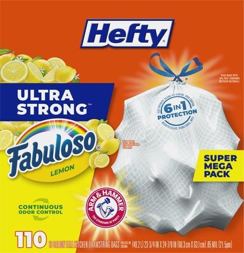 imageHefty Ultra Strong 13 Gallon Trash Bags Tall Kitchen Trash Bags 13 Gallon Size Drawstring Closure Continuous Odor Control White Lavender and Sweet Vanilla Scent 110 BagsFabuloso Lemon
