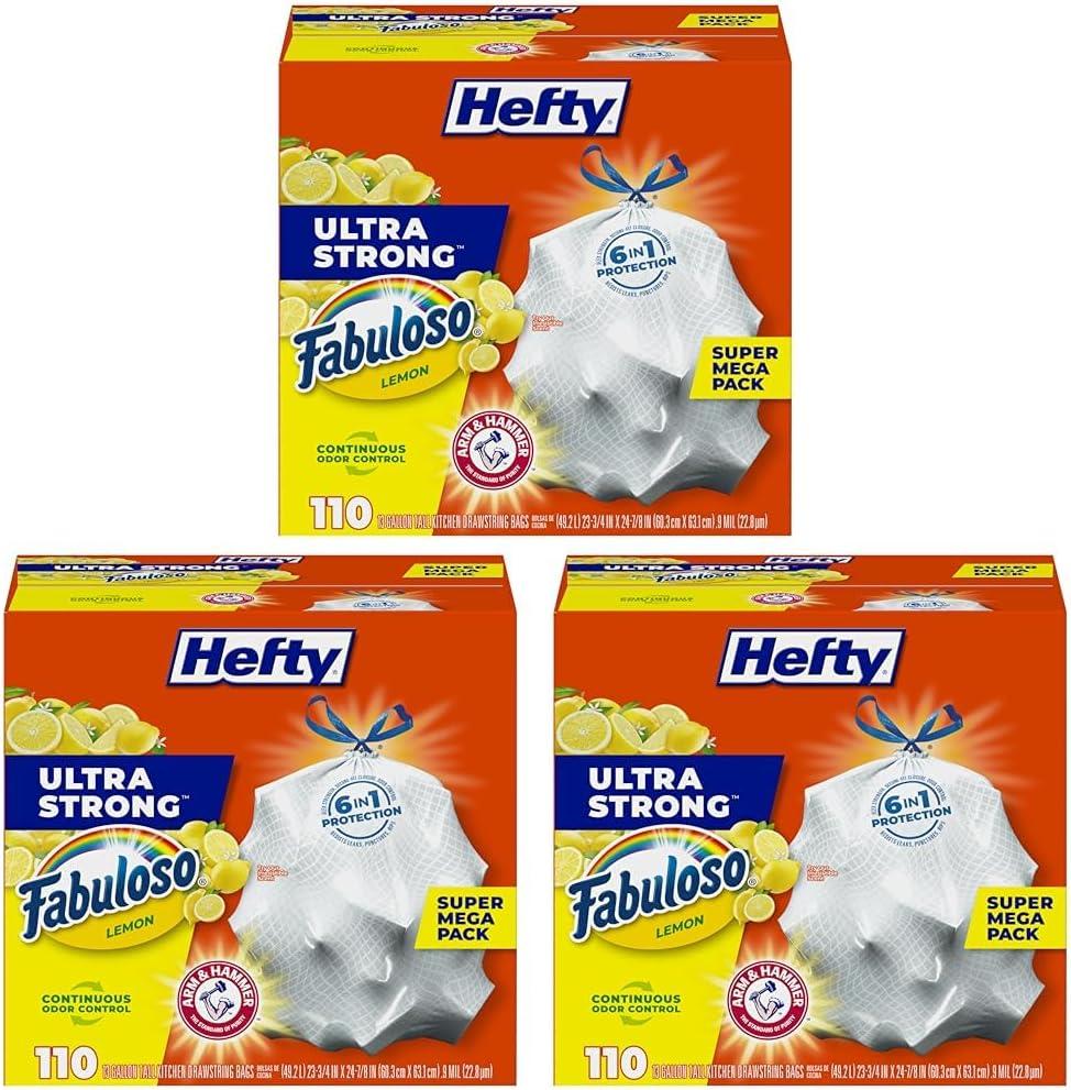 imageHefty Ultra Strong 13 Gallon Trash Bags Tall Kitchen Trash Bags 13 Gallon Size Drawstring Closure Continuous Odor Control White Lavender and Sweet Vanilla Scent 110 BagsFabuloso Lemon