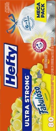 imageHefty Ultra Strong 13 Gallon Trash Bags Tall Kitchen Trash Bags 13 Gallon Size Drawstring Closure Continuous Odor Control White Lavender and Sweet Vanilla Scent 110 BagsFabuloso Lemon