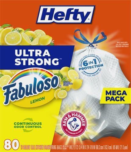 imageHefty Ultra Strong 13 Gallon Trash Bags Tall Kitchen Trash Bags 13 Gallon Size Drawstring Closure Continuous Odor Control White Lavender and Sweet Vanilla Scent 110 BagsFabuloso Lemon