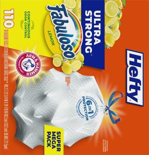 imageHefty Ultra Strong 13 Gallon Trash Bags Tall Kitchen Trash Bags 13 Gallon Size Drawstring Closure Continuous Odor Control White Lavender and Sweet Vanilla Scent 110 BagsFabuloso Lemon