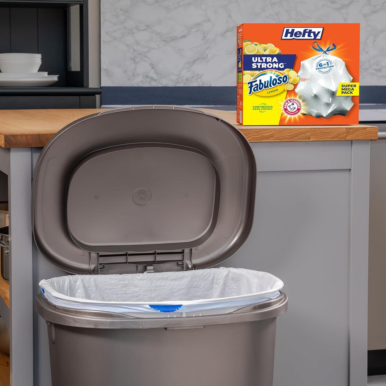 imageHefty Ultra Strong 13 Gallon Trash Bags Tall Kitchen Trash Bags 13 Gallon Size Drawstring Closure Continuous Odor Control White Lavender and Sweet Vanilla Scent 110 BagsFabuloso Lemon