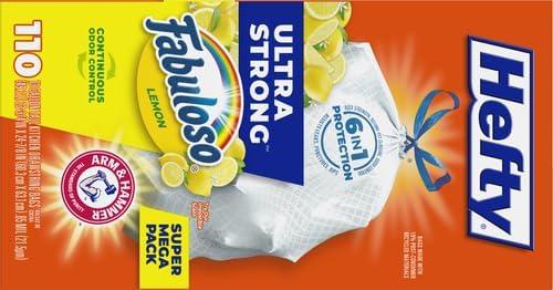 imageHefty Ultra Strong 13 Gallon Trash Bags Tall Kitchen Trash Bags 13 Gallon Size Drawstring Closure Continuous Odor Control White Lavender and Sweet Vanilla Scent 110 BagsFabuloso Lemon