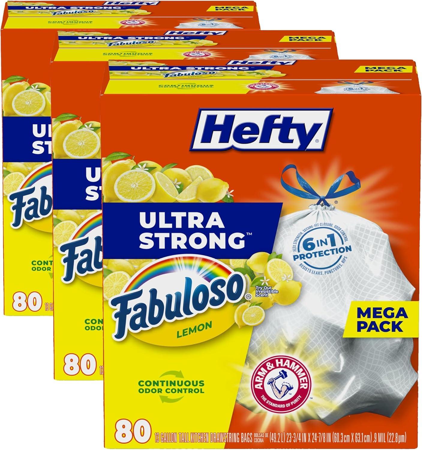imageHefty Ultra Strong 13 Gallon Trash Bags Tall Kitchen Trash Bags 13 Gallon Size Drawstring Closure Continuous Odor Control White Lavender and Sweet Vanilla Scent 110 BagsFabuloso Lemon