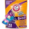 ARM & HAMMER Plus OxiClean With Odor Blasters Laundry Detergent, 5-IN-1 Power Paks, 72 Ct