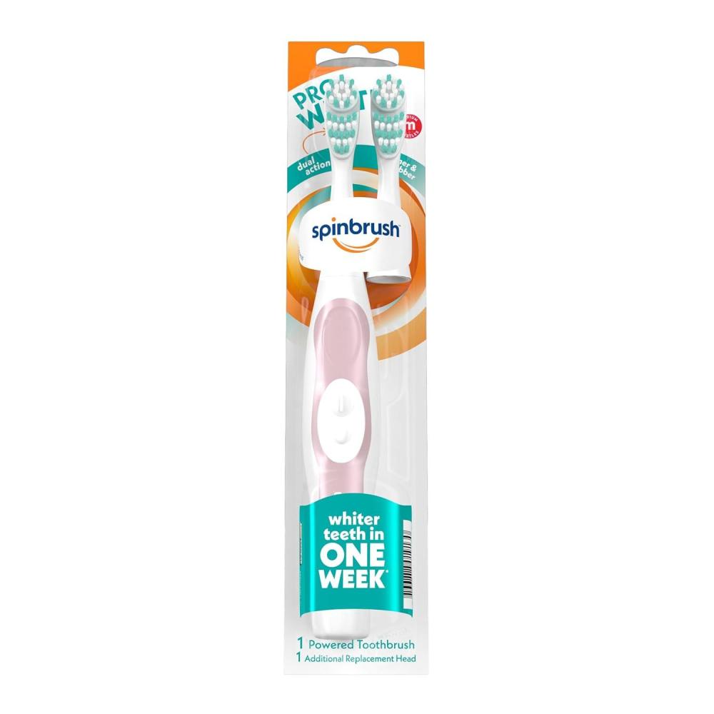 imageSpinbrush Pro Whiten BatteryPowered Electric Toothbrush Value Pack Medium Bristles Batteries Included 1 Brush ampamp 1 Replacement HeadWhite