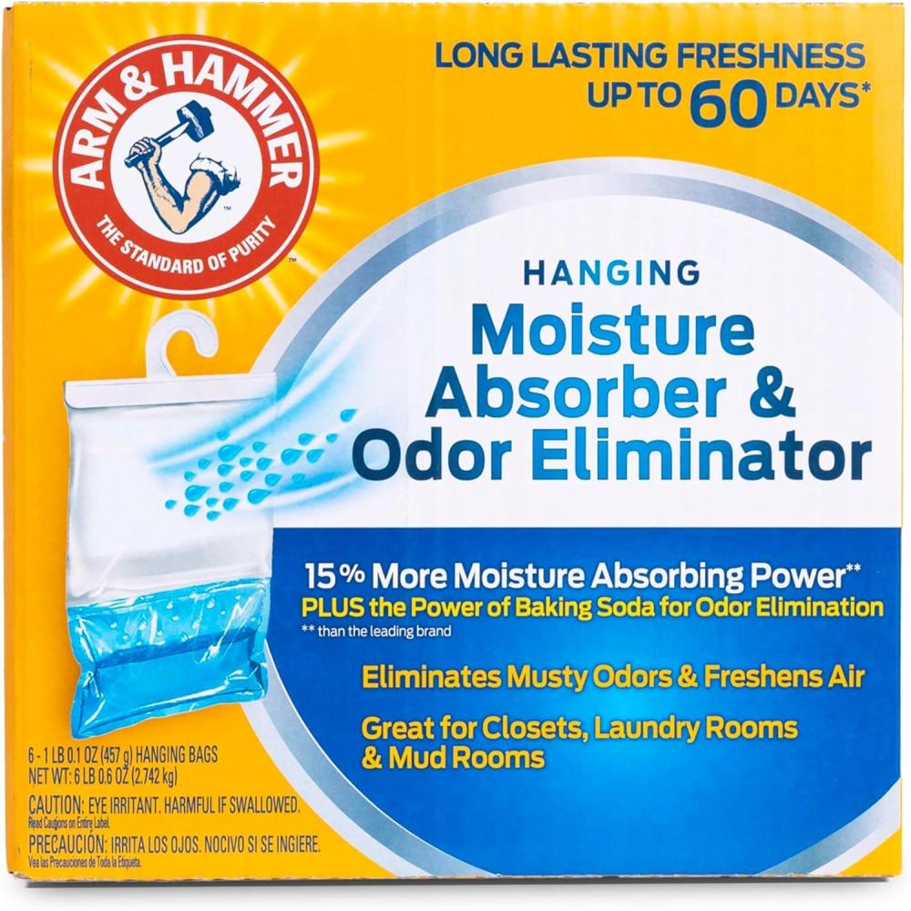 imageArm ampamp Hammer Hanging Moisture Absorber and Odor Eliminator 161 oz 6 Pack Clean Burst Moisture Absorbers for Closet and Small Rooms LongLasting FreshnessFragrance Free
