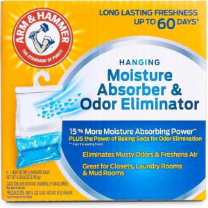 Arm & Hammer Hanging Moisture Absorber and Odor Eliminator, 16.1 oz., 6 Pack, Clean Burst, Moisture Absorbers for Closet and Small Rooms, Long-Lasting Freshness(Fragrance Free)