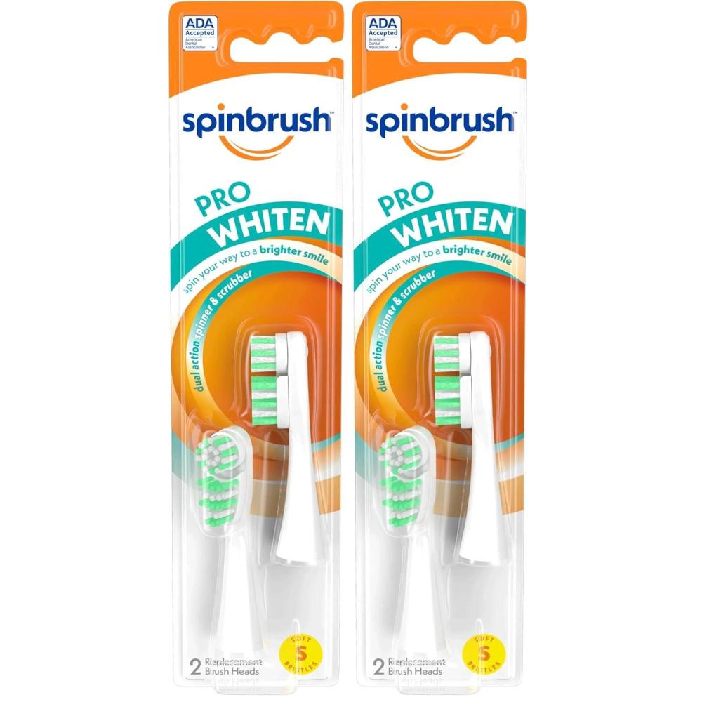imageSpinbrush Pro Whiten Replacement Heads Soft Bristles For Battery Toothbrush 2 Count Pack of 12 Count Pack of 2